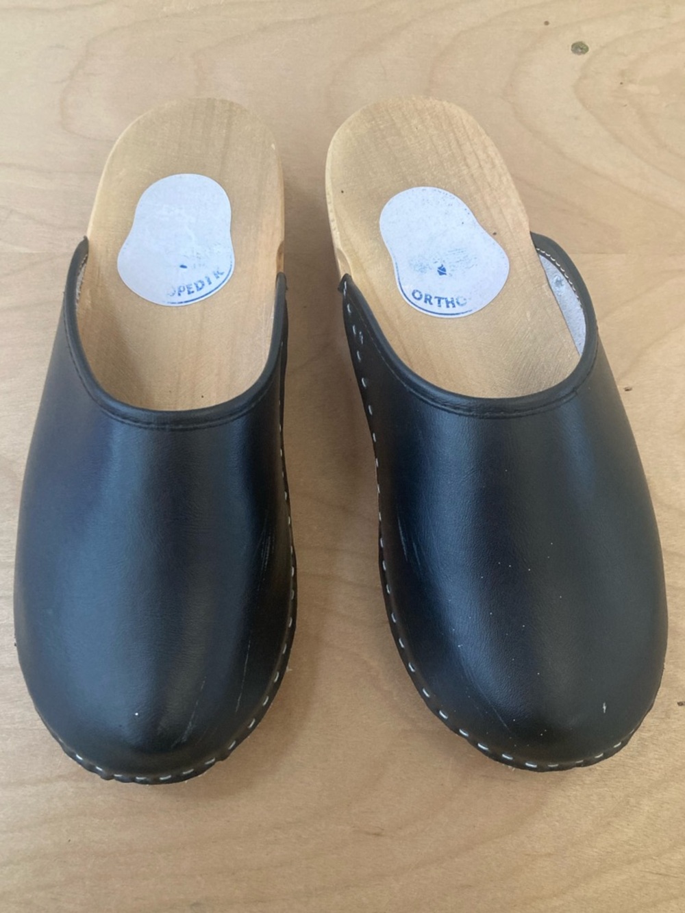 German "Orthopedik" Leather Clogs with Wood Soles 42 - Picture 2 of 8